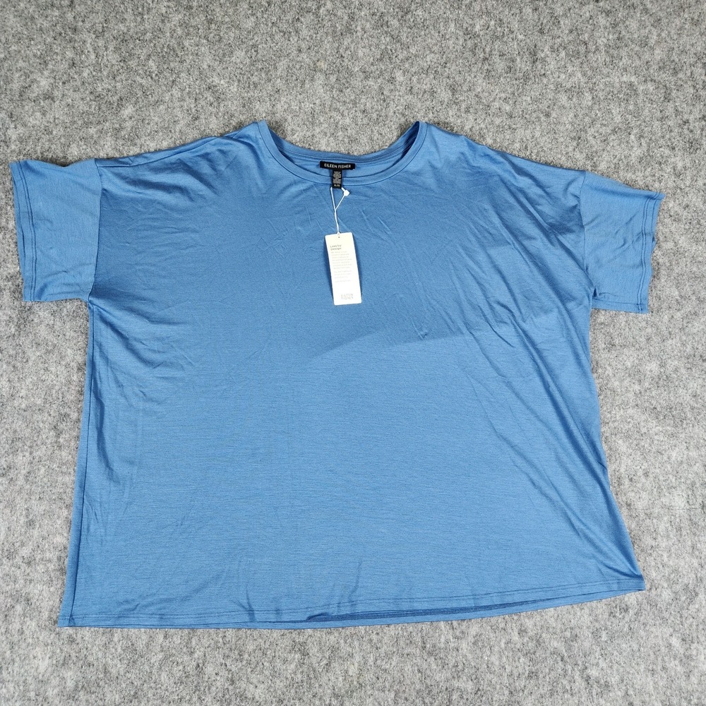 Eileen Fisher Blue Relaxed Crew Neck Short Sleeve Top